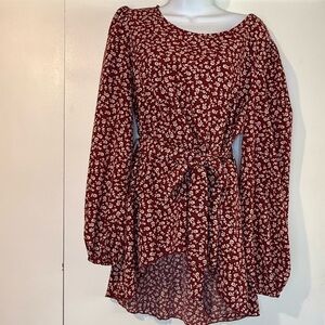Red & White Floral Hi Lo Long Sleeve Top
